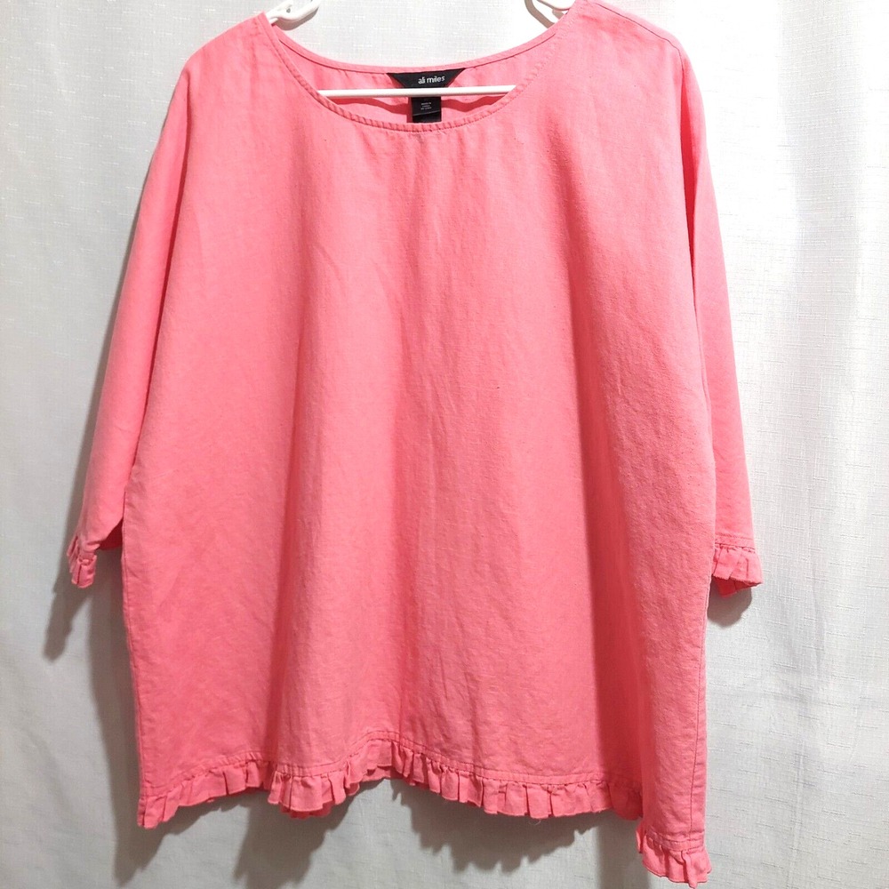 Ali Miles Womens XL Blouse Popover Top Stretch Boxy Short Dolman Sleeves Pink